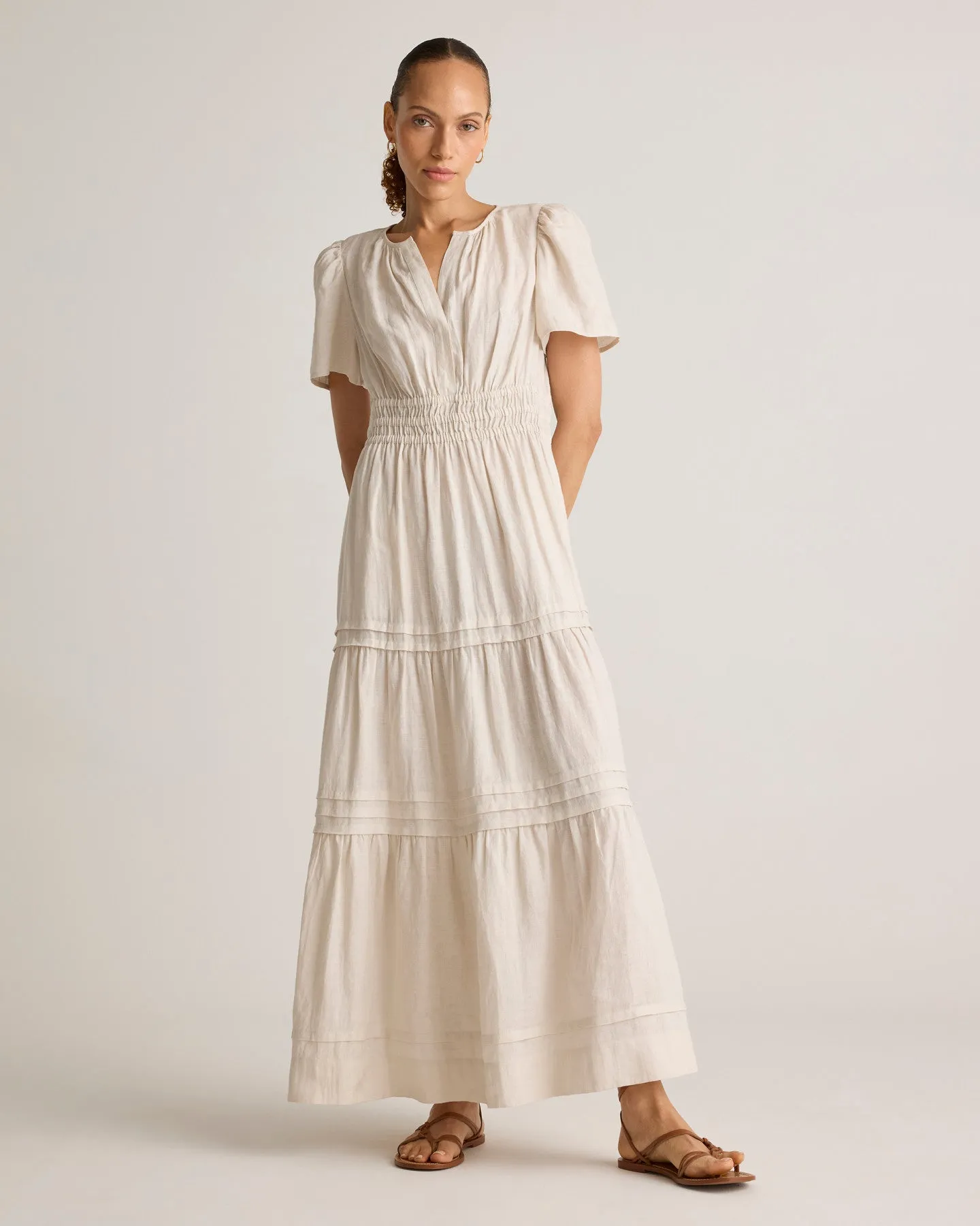 100% European Linen Tiered Maxi Dress