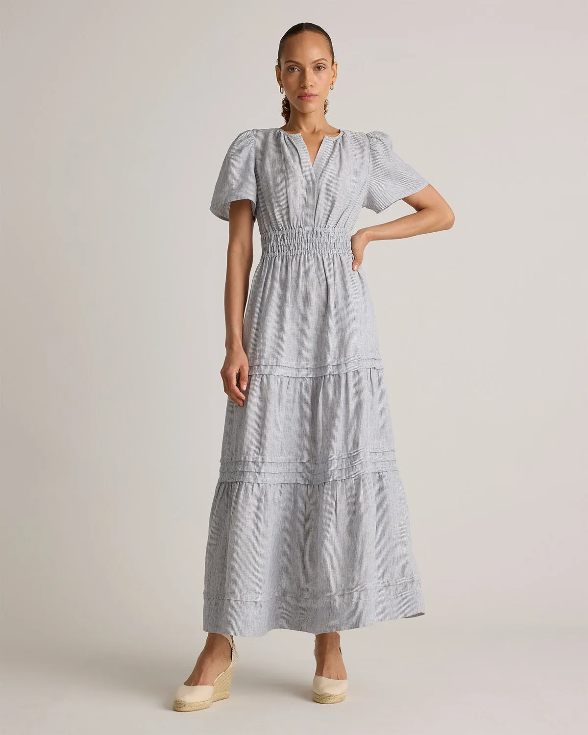 100% European Linen Tiered Maxi Dress
