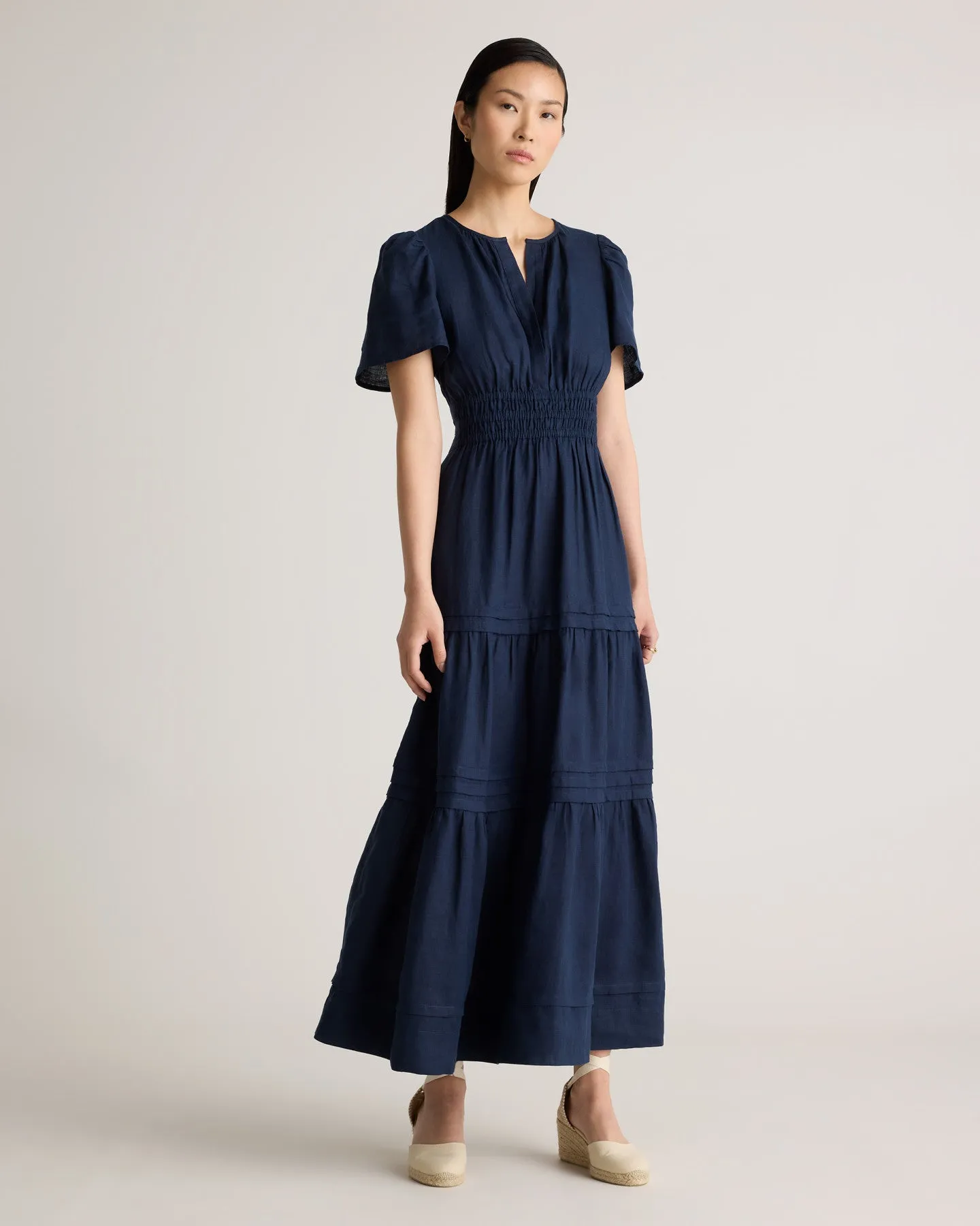 100% European Linen Tiered Maxi Dress