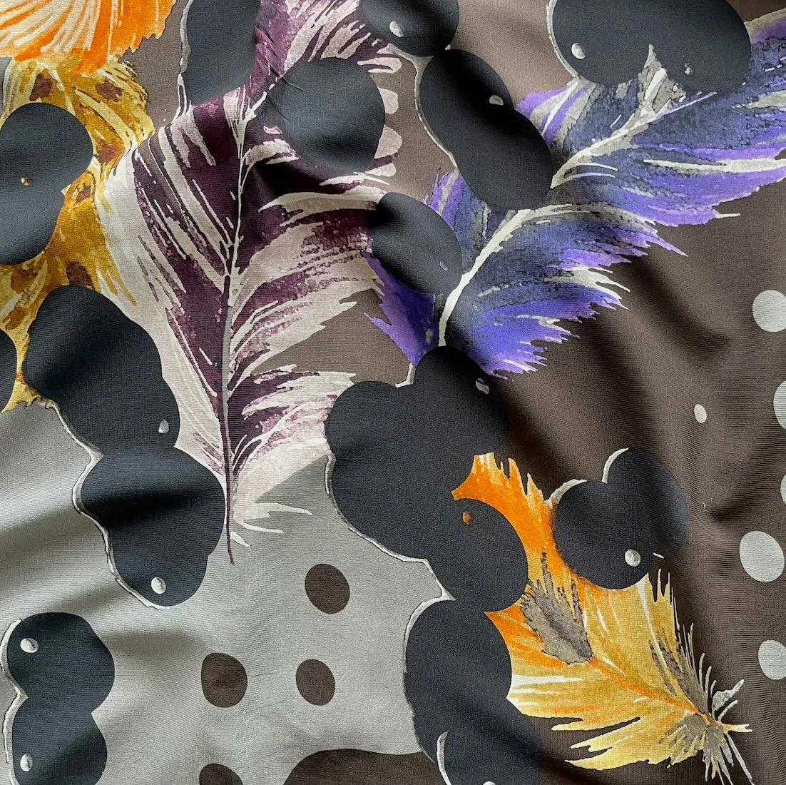 42" Panel: Feathered Abstract Landscape Stretch Rayon Challis (Made in Italy)