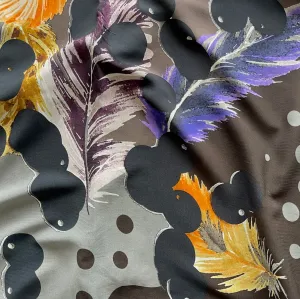 42" Panel: Feathered Abstract Landscape Stretch Rayon Challis (Made in Italy)