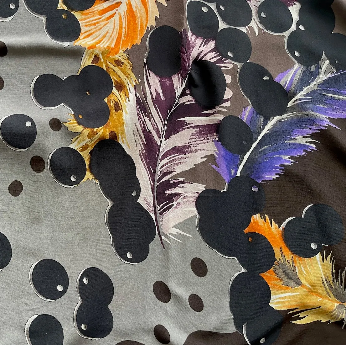 42" Panel: Feathered Abstract Landscape Stretch Rayon Challis (Made in Italy)