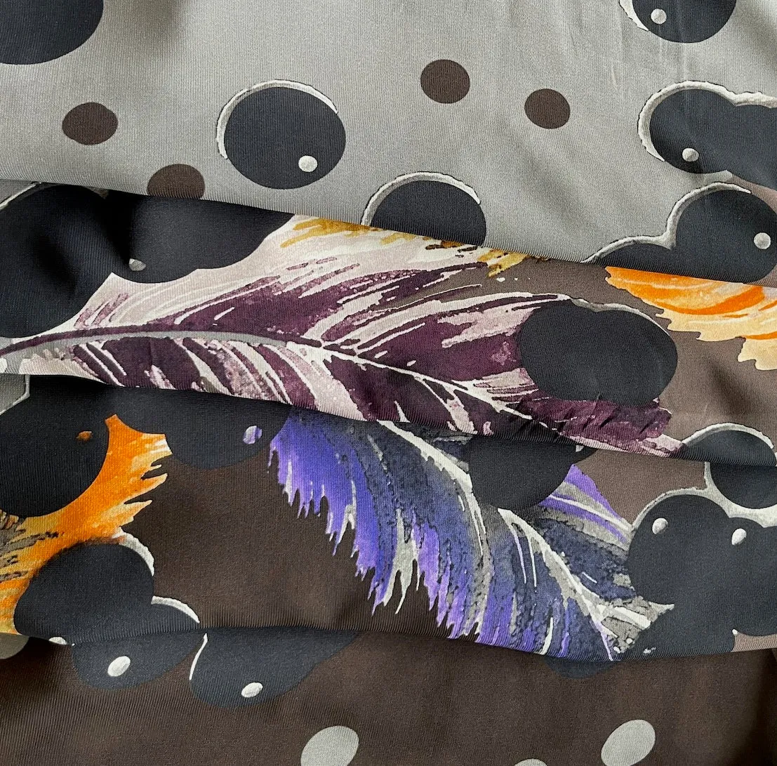 42" Panel: Feathered Abstract Landscape Stretch Rayon Challis (Made in Italy)