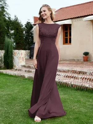 A-Line Chiffon Dress with Illusion Neckline Cabernet Plus Size