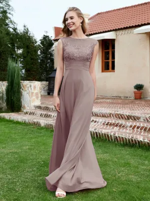 A-Line Chiffon Dress with Illusion Neckline Dusk
