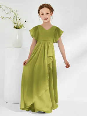 A-line Flutter Sleeves Junior Bridesmaid Dresses Clover