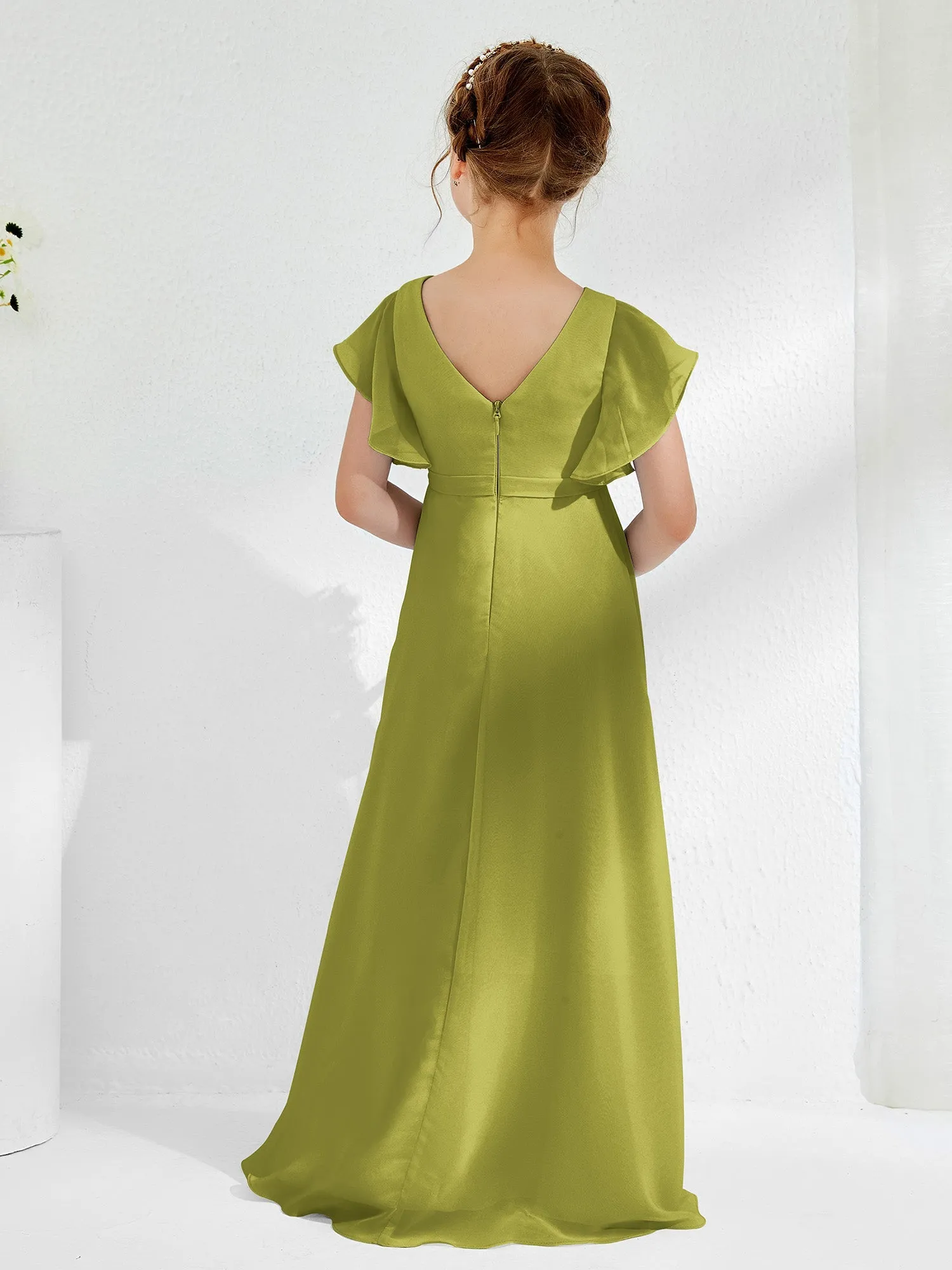 A-line Flutter Sleeves Junior Bridesmaid Dresses Clover