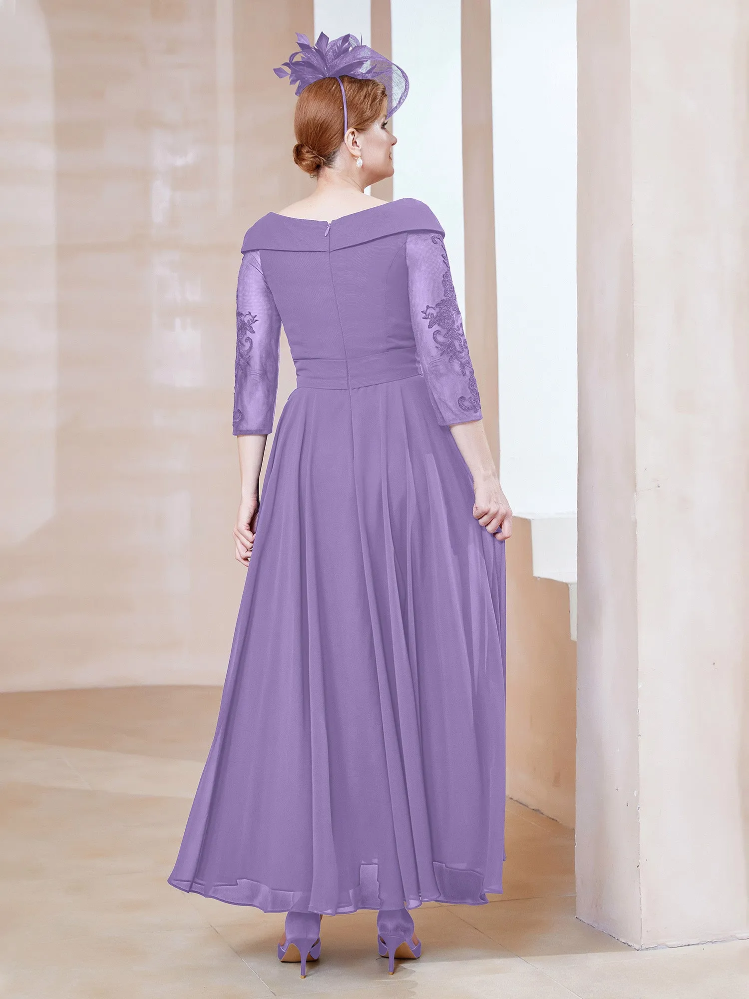 A-line V-neck Appliqued Chiffon Dress Tahiti