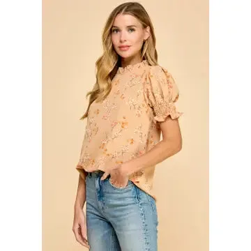Apricot Rose Ruffled Neck Top