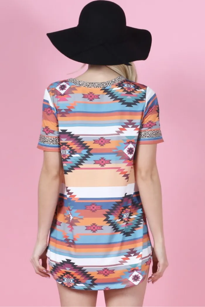 Aztec Print Leopard Print Detail Top