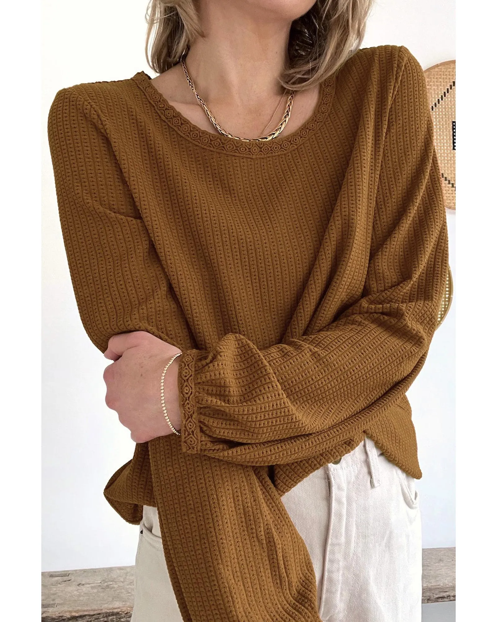 Azura Exchange Textured Puff Sleeve Top - M
