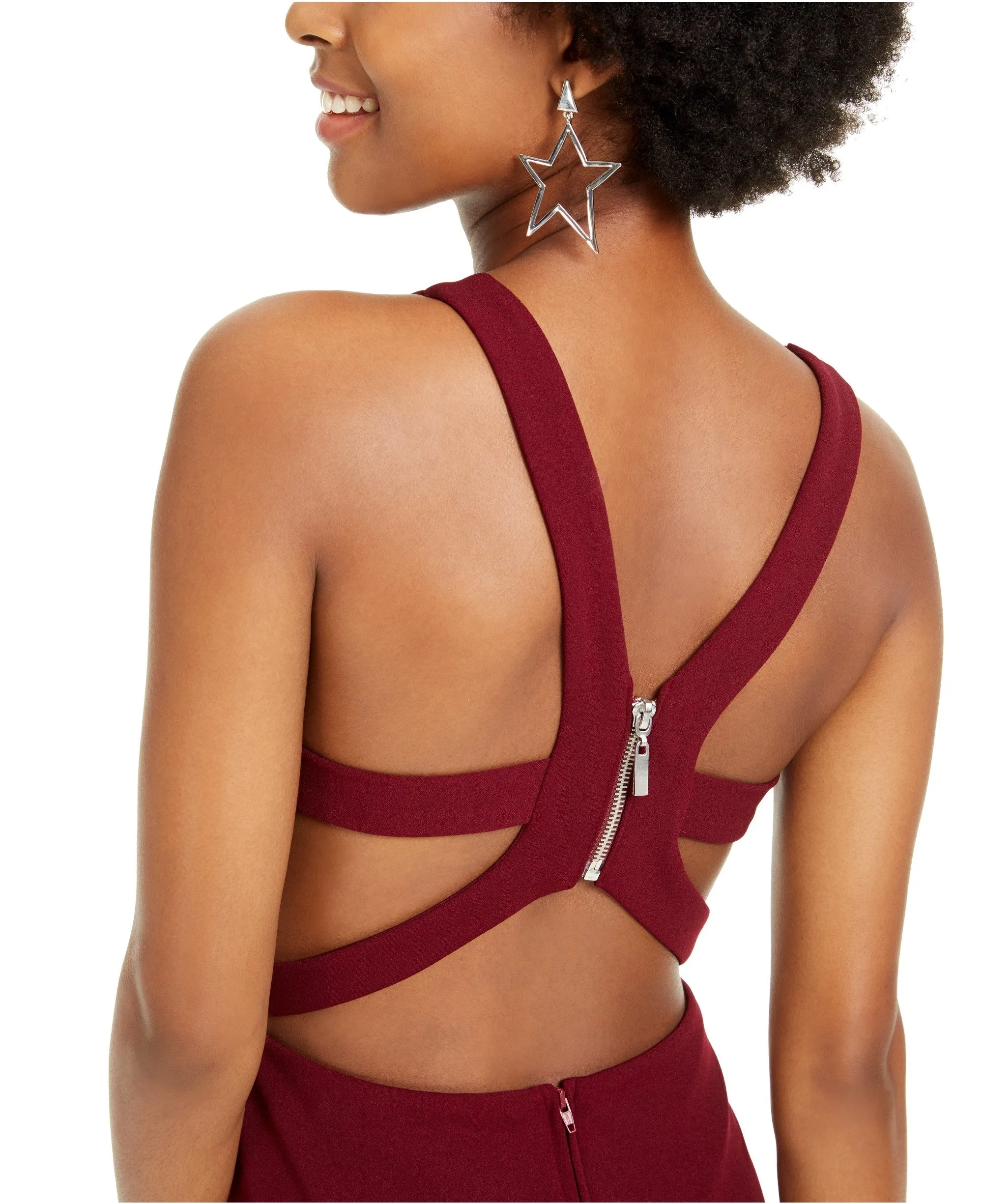 B Darlin Juniors' Strappy Cut-Out Back V-Neck Dress, Red, 11/12/L