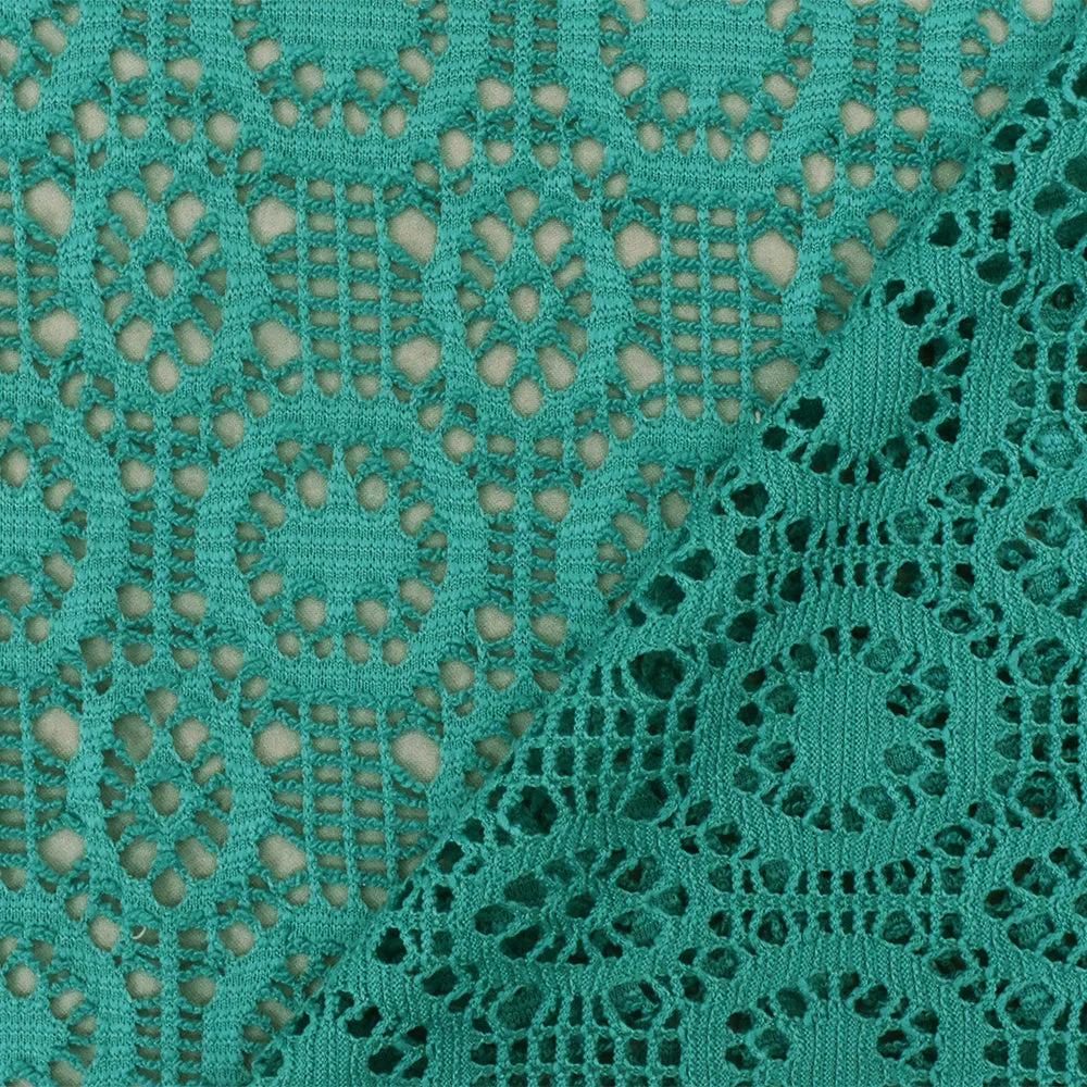 Beach Teal Medallion Stretch Poly Crochet Knit Fabric