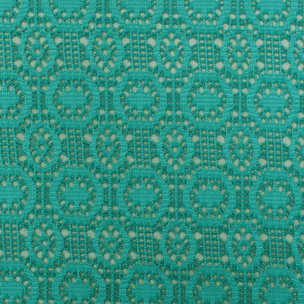 Beach Teal Medallion Stretch Poly Crochet Knit Fabric