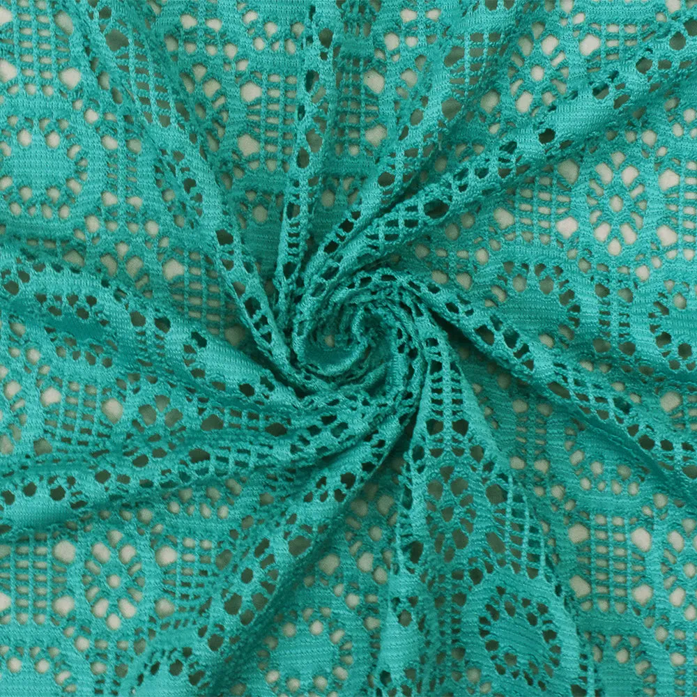 Beach Teal Medallion Stretch Poly Crochet Knit Fabric
