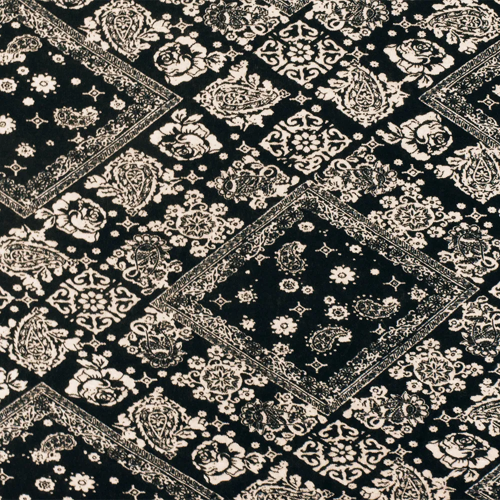 Beige-Black Multi Pattern Printed Stretch Rayon Spandex Brushed Jersey Knit Fabric