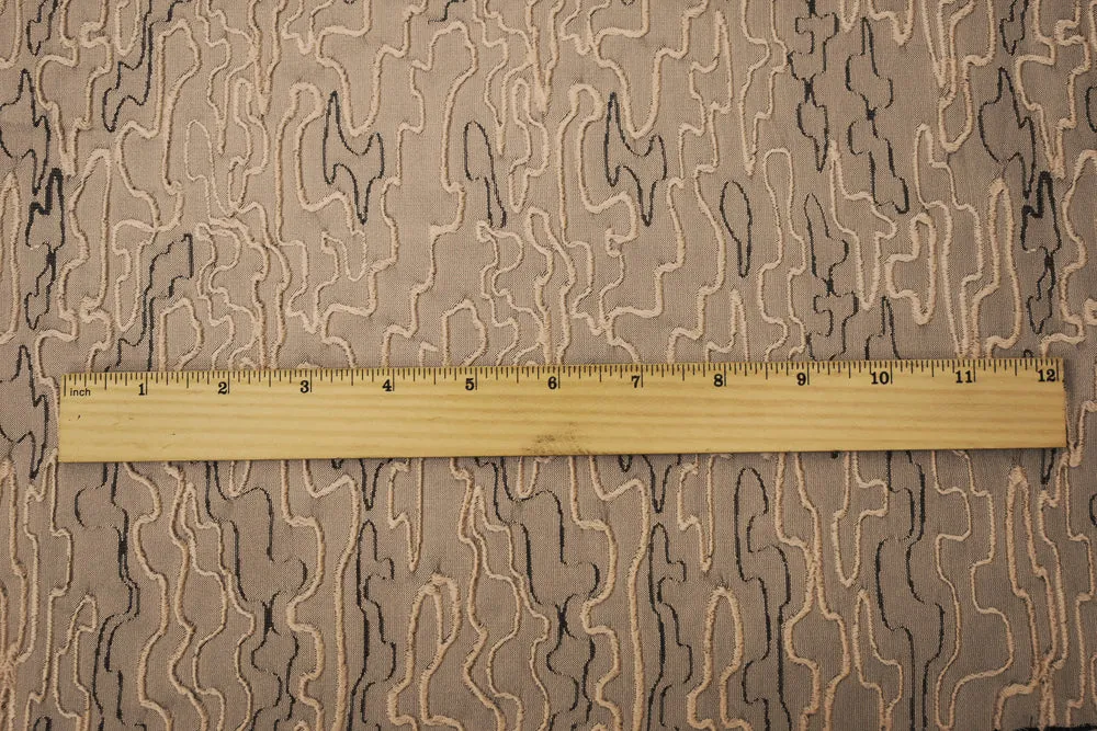 Beige-Black Polyester Abstract Embroidered Jacquard Woven Fabric
