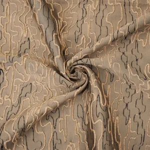 Beige-Black Polyester Abstract Embroidered Jacquard Woven Fabric