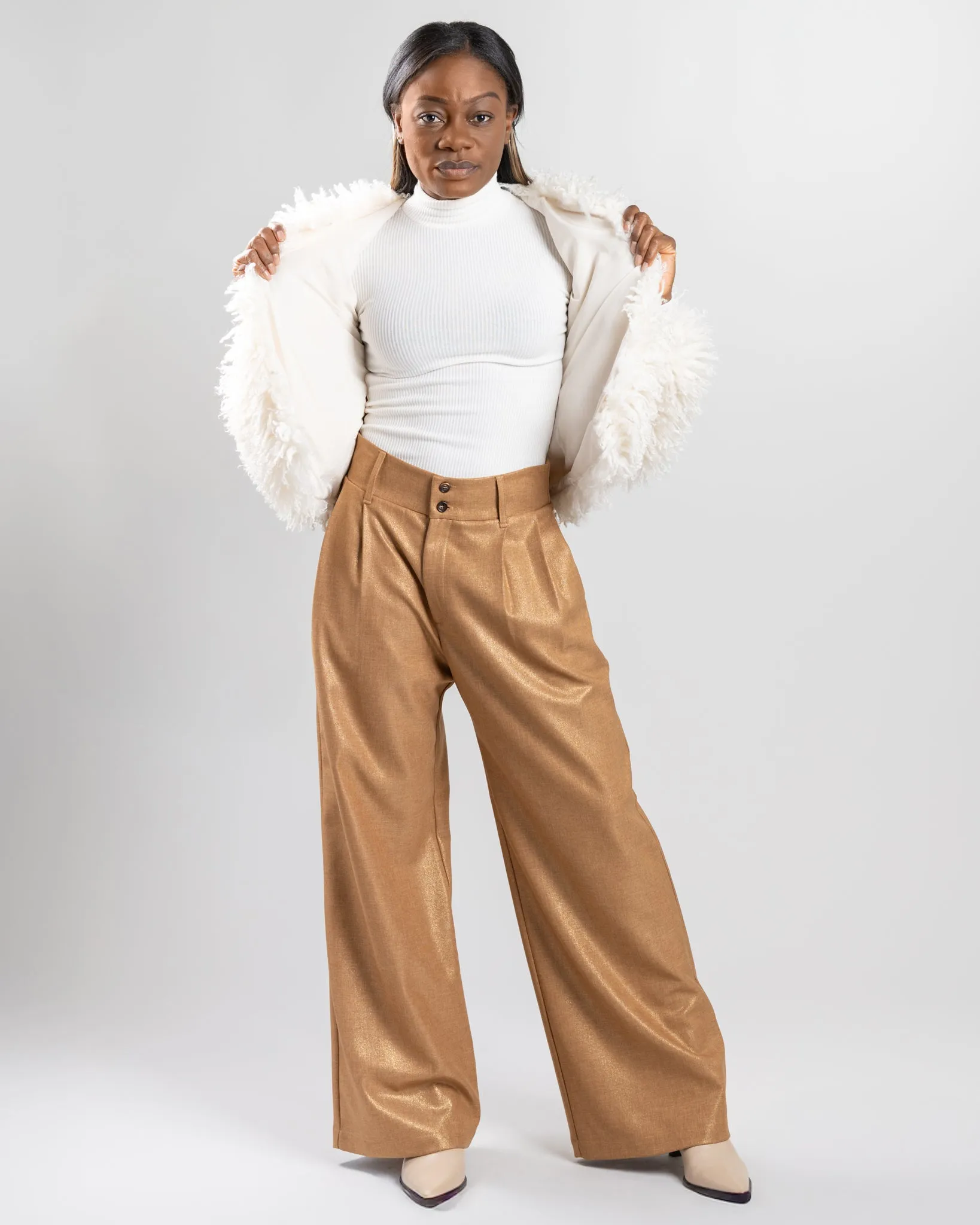 Camel Shimmer Wide Leg Sadie Pant