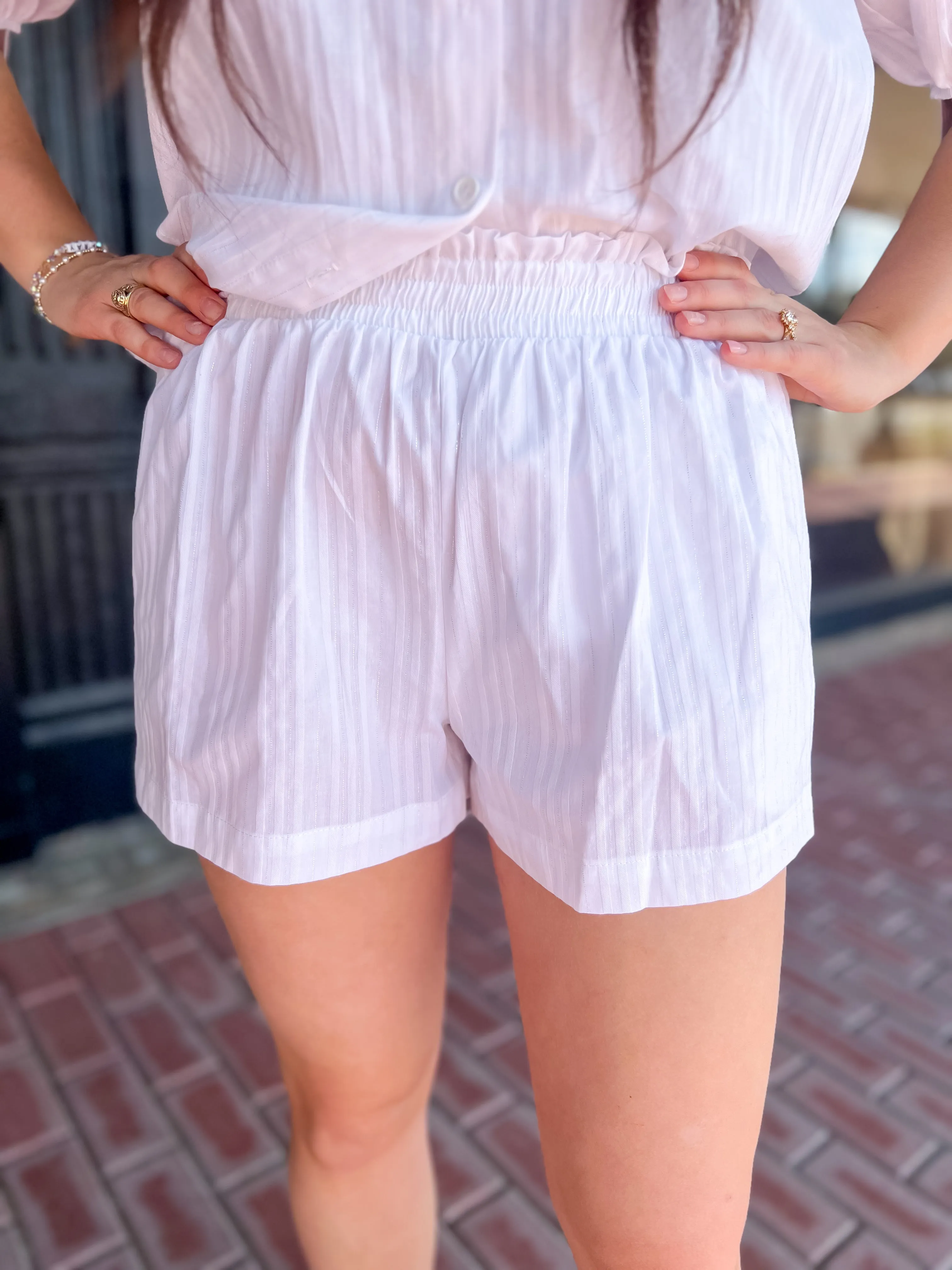 Cassie White Lurex Striped Shorts