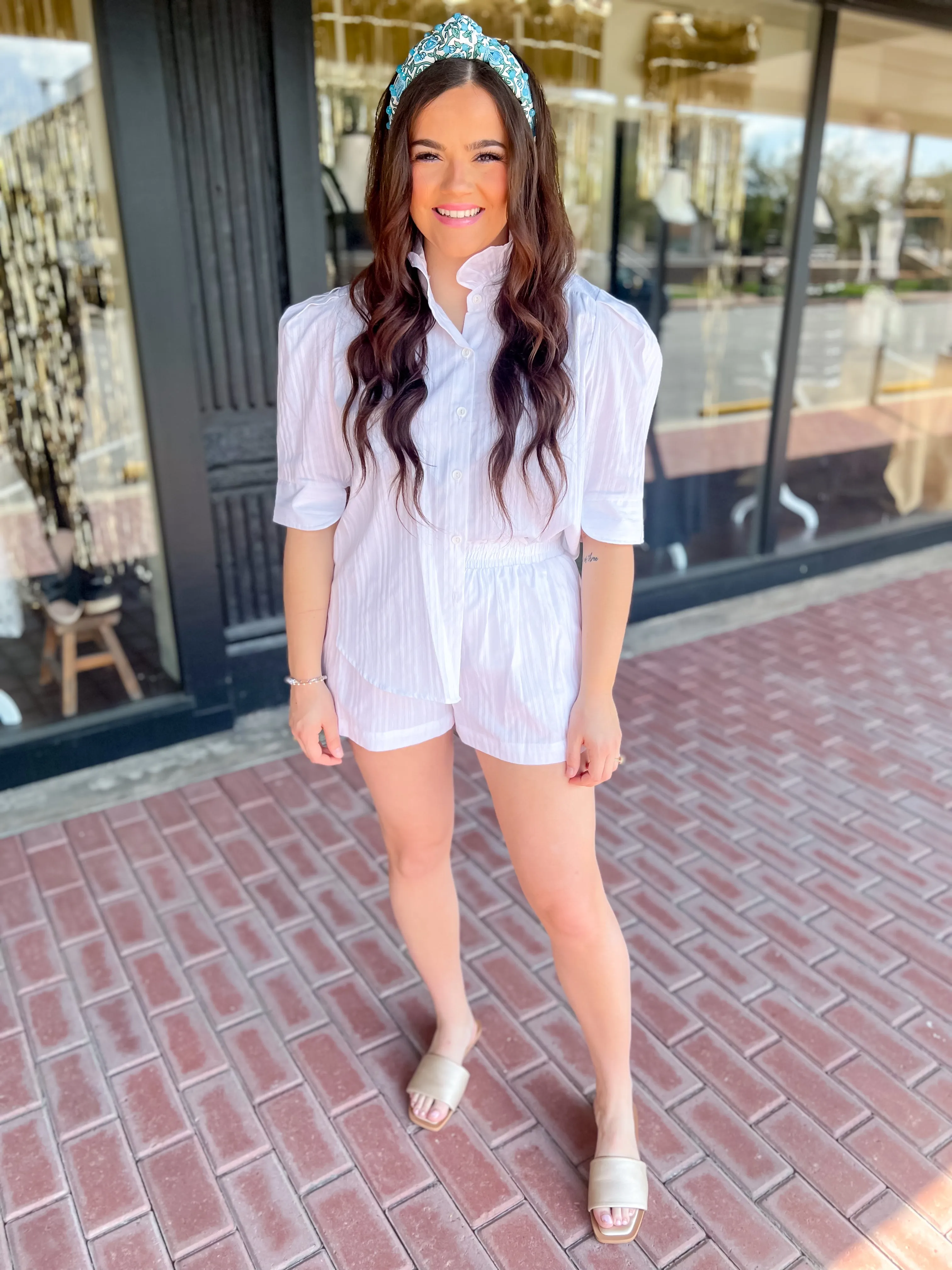 Cassie White Lurex Striped Shorts