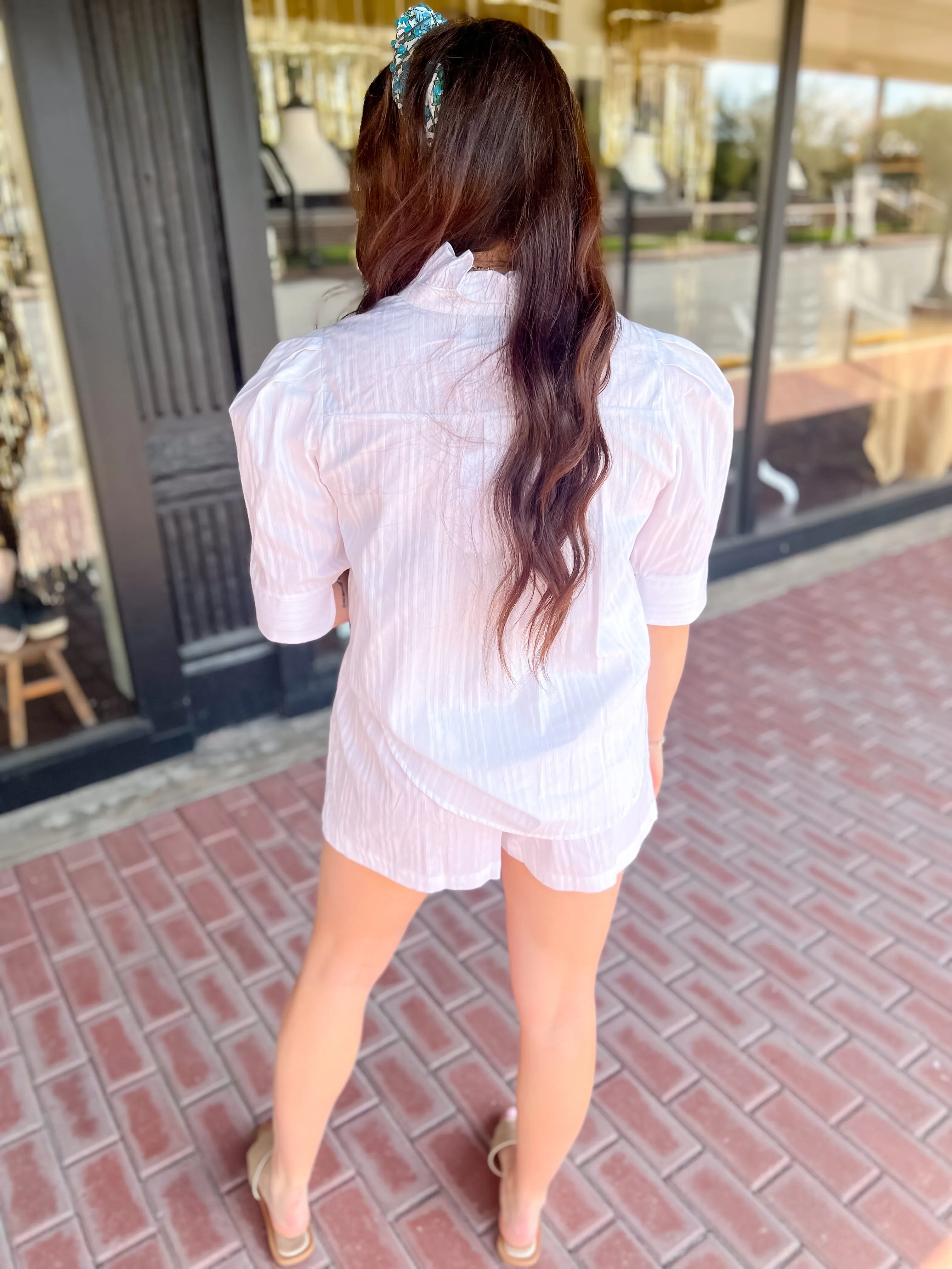 Cassie White Lurex Striped Shorts