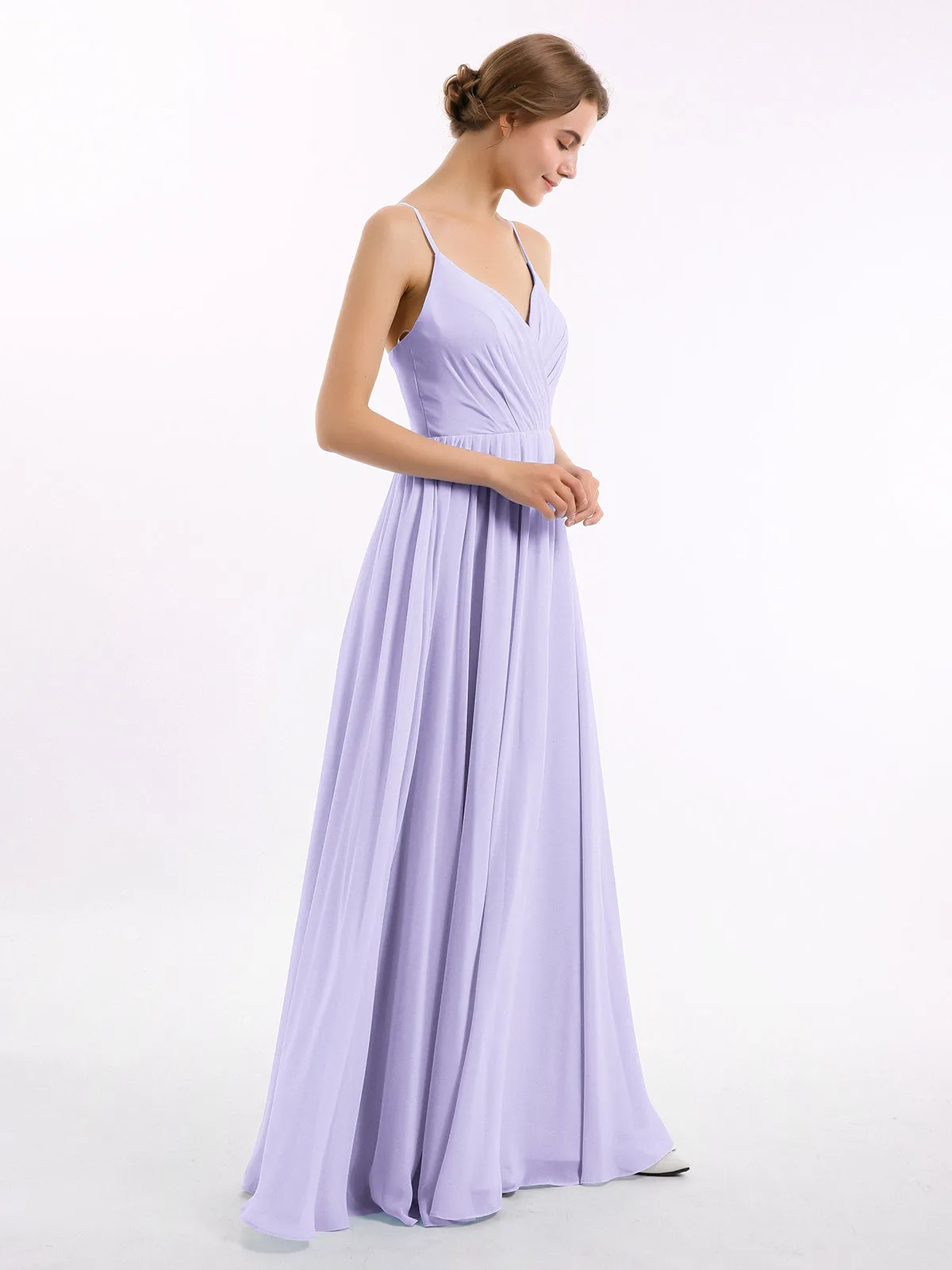 Chiffon Bridesmaid Dresses with Spaghetti Straps-Lilac Plus Size