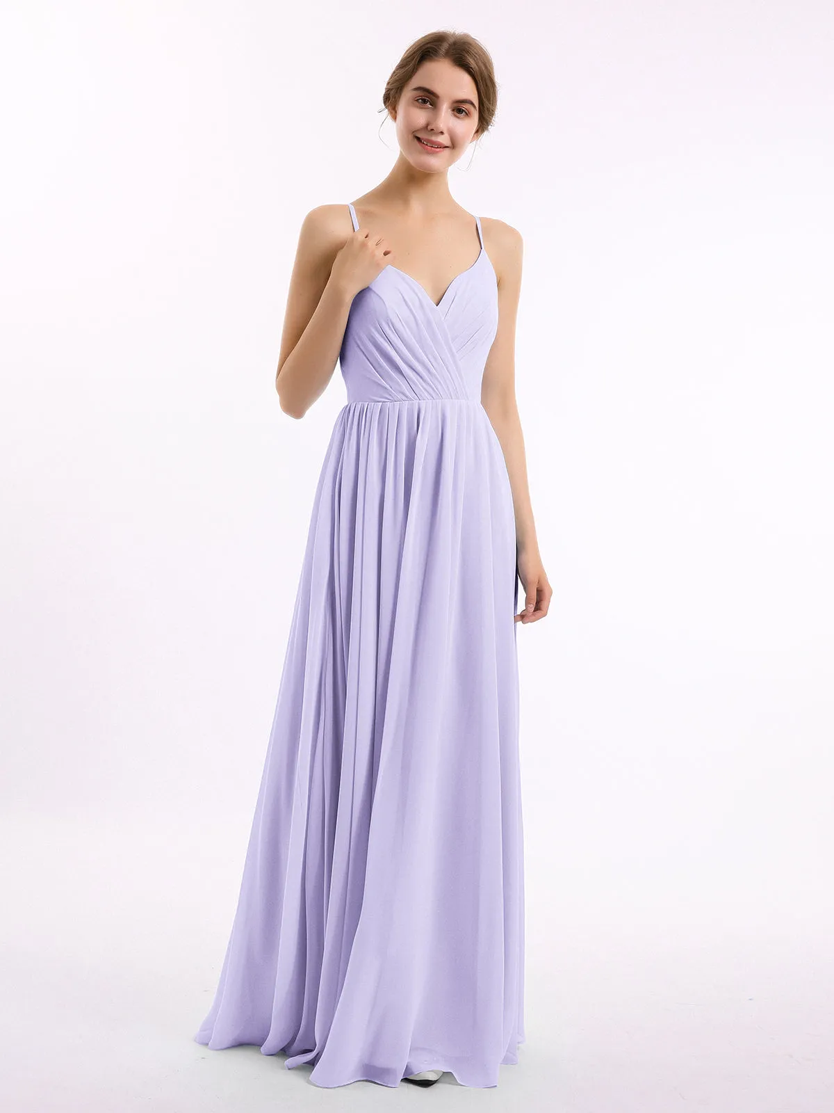 Chiffon Bridesmaid Dresses with Spaghetti Straps-Lilac Plus Size