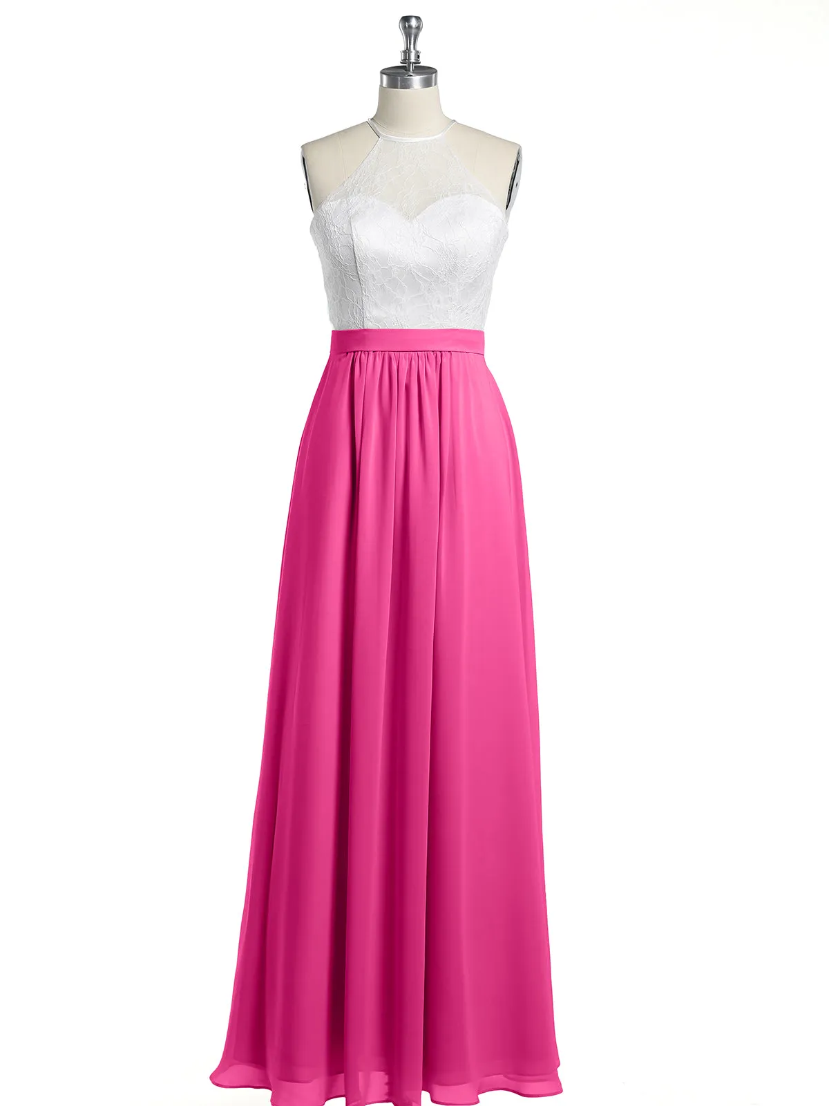 Chiffon Long Dresses with Ivory Lace Bodice-Azalea