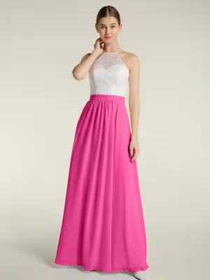 Chiffon Long Dresses with Ivory Lace Bodice-Azalea