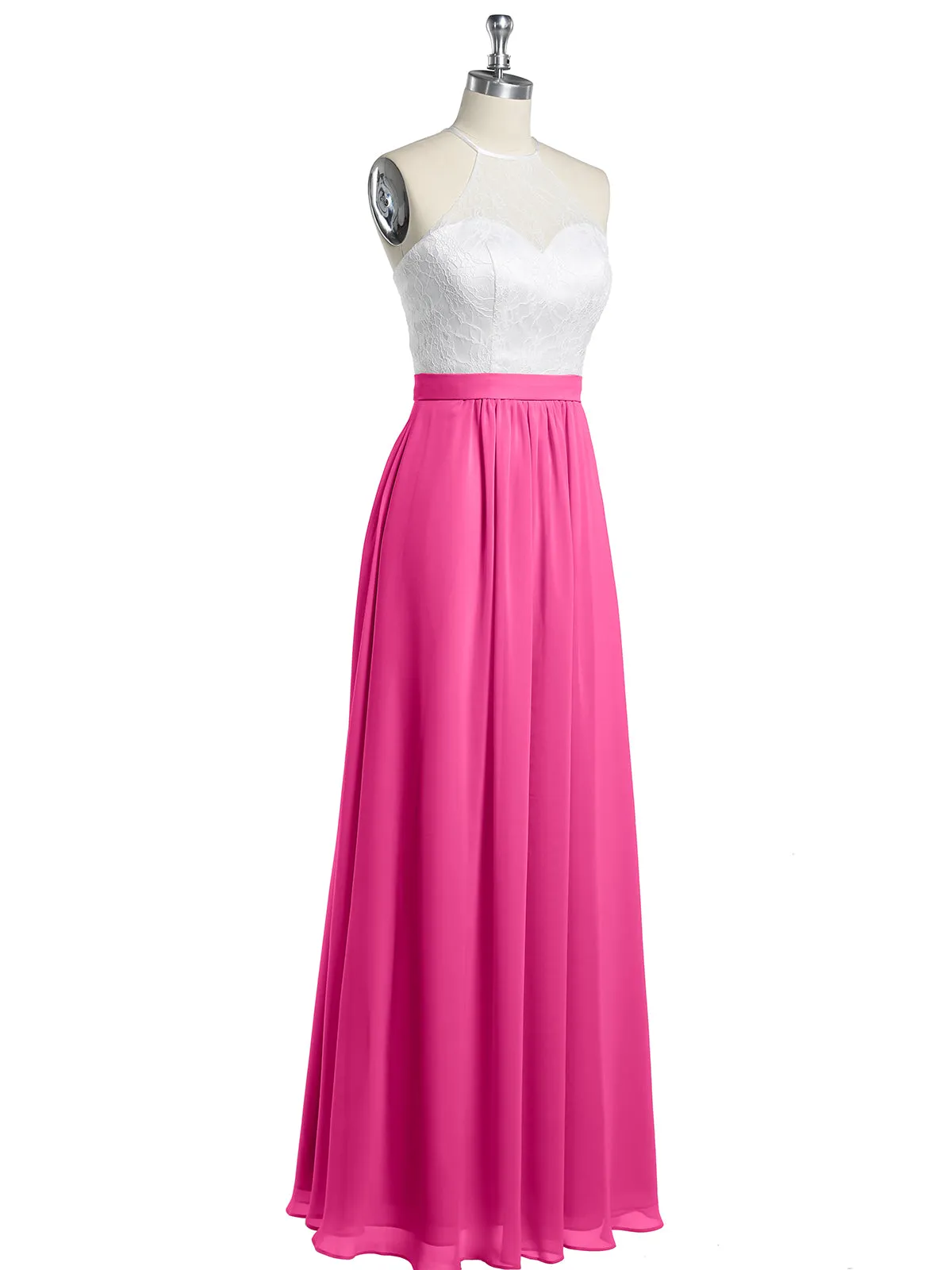 Chiffon Long Dresses with Ivory Lace Bodice-Azalea
