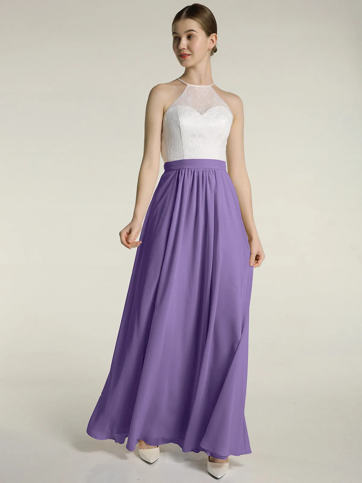 Chiffon Long Dresses with Ivory Lace Bodice-Tahiti Plus Size