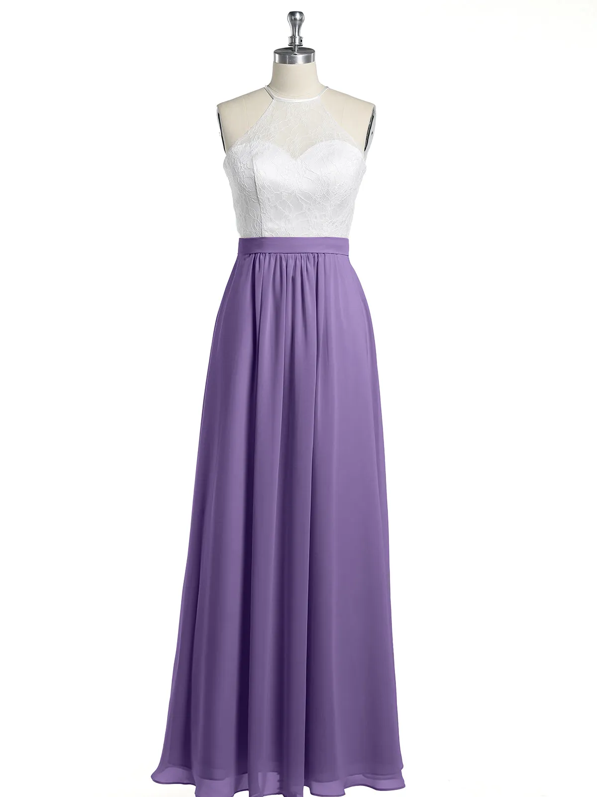 Chiffon Long Dresses with Ivory Lace Bodice-Tahiti Plus Size