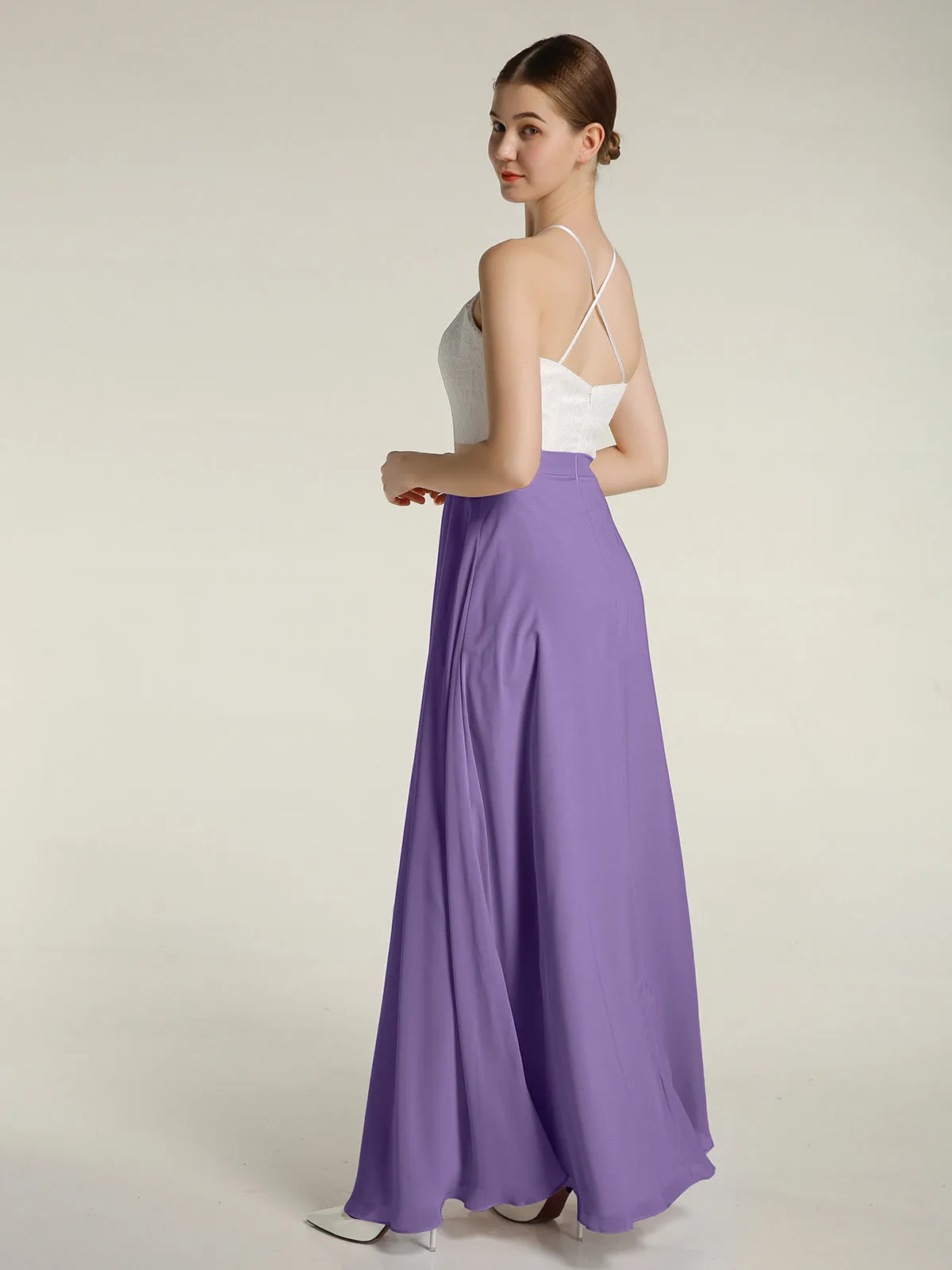 Chiffon Long Dresses with Ivory Lace Bodice-Tahiti Plus Size