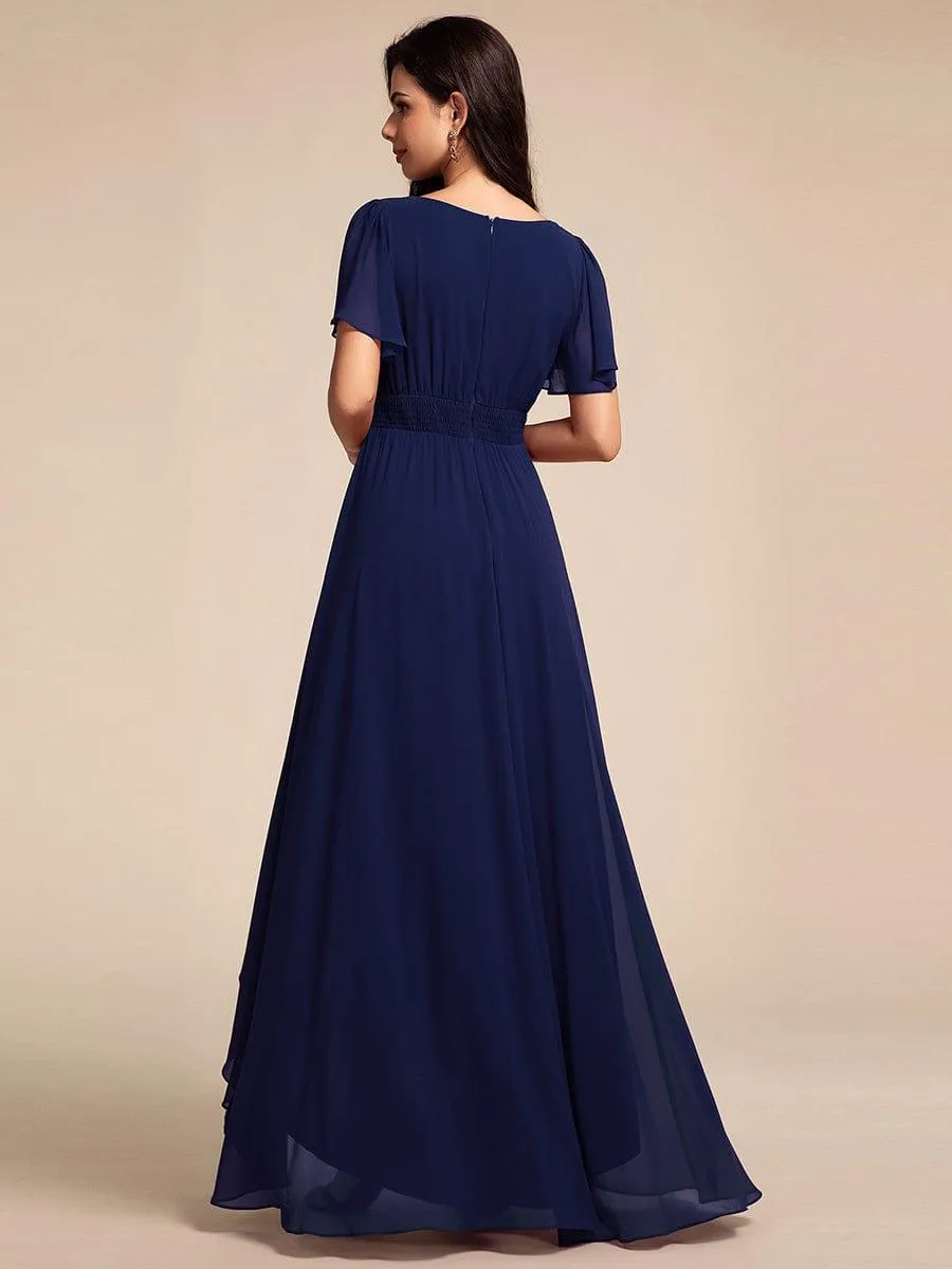 Claire | Elegant Round Neckline Short Sleeve A-Line Chiffon Bridesmaid Dress
