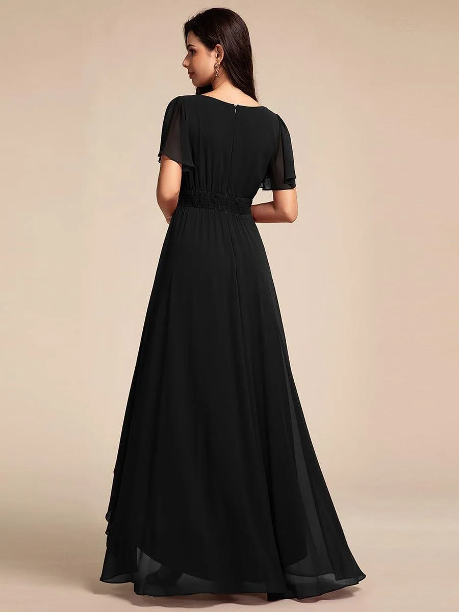 Claire | Elegant Round Neckline Short Sleeve A-Line Chiffon Bridesmaid Dress