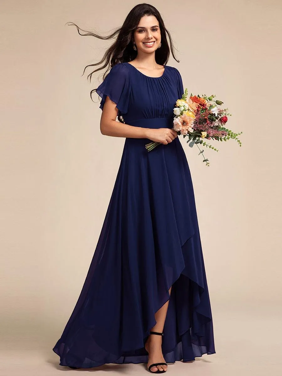 Claire | Elegant Round Neckline Short Sleeve A-Line Chiffon Bridesmaid Dress