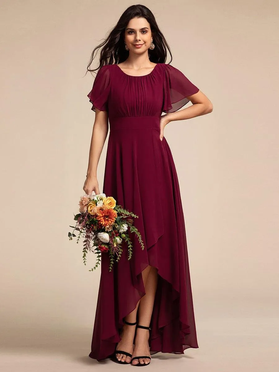 Claire | Elegant Round Neckline Short Sleeve A-Line Chiffon Bridesmaid Dress