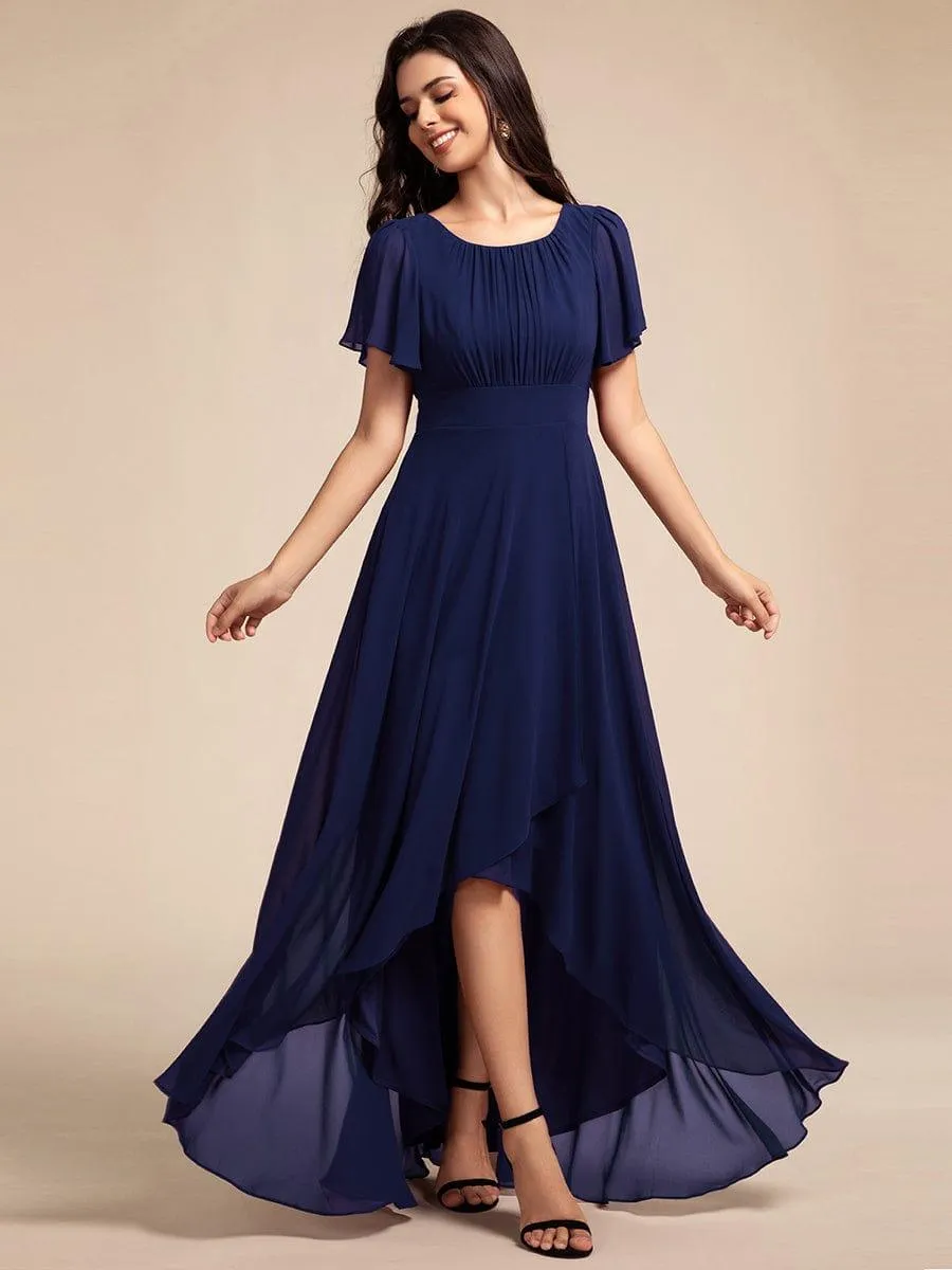 Claire | Elegant Round Neckline Short Sleeve A-Line Chiffon Bridesmaid Dress