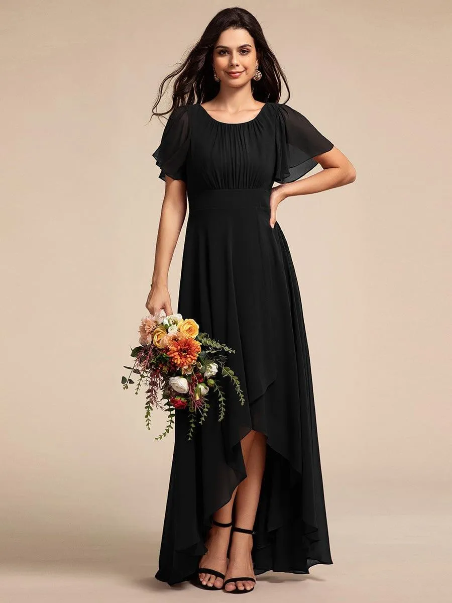 Claire | Elegant Round Neckline Short Sleeve A-Line Chiffon Bridesmaid Dress