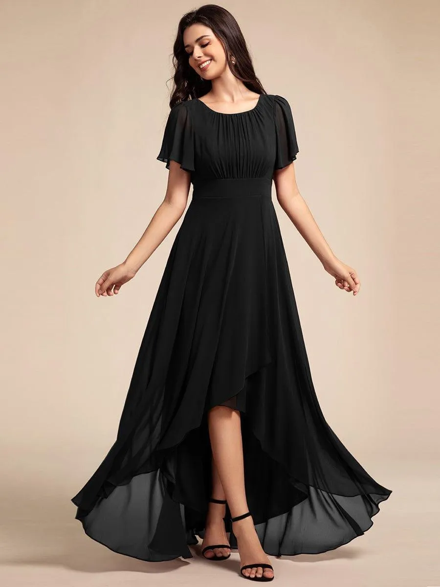 Claire | Elegant Round Neckline Short Sleeve A-Line Chiffon Bridesmaid Dress
