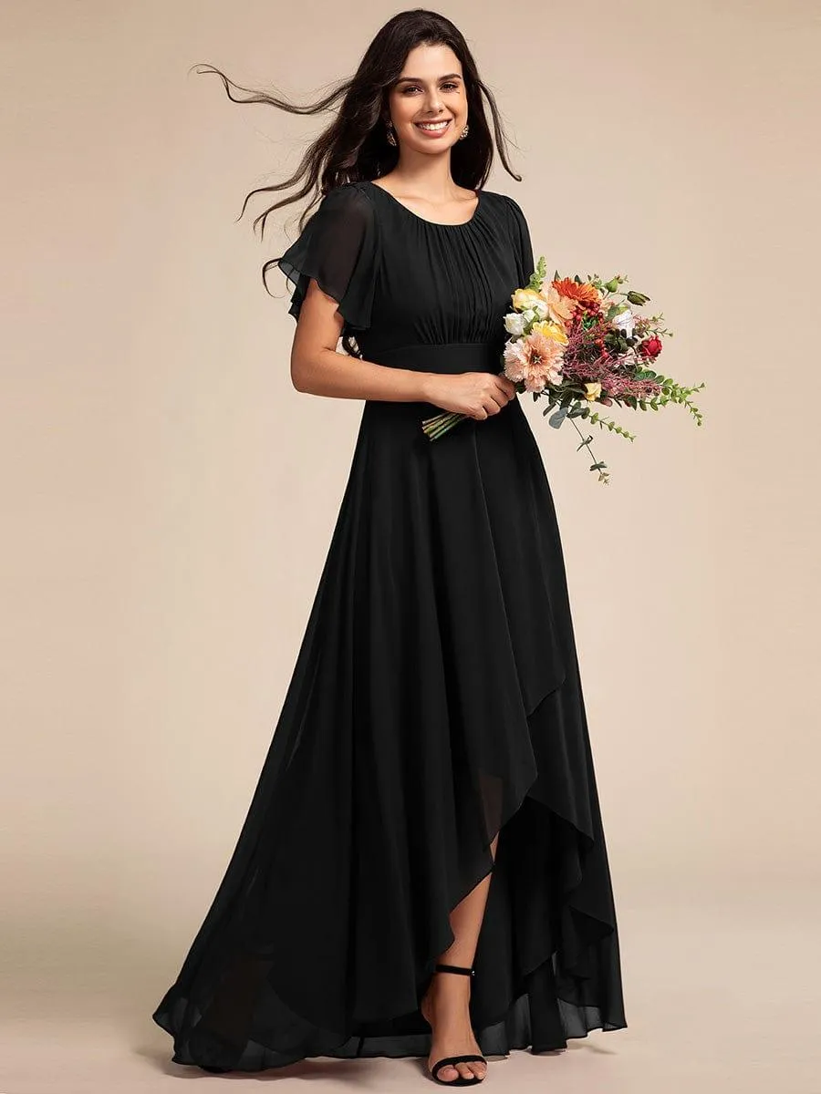 Claire | Elegant Round Neckline Short Sleeve A-Line Chiffon Bridesmaid Dress