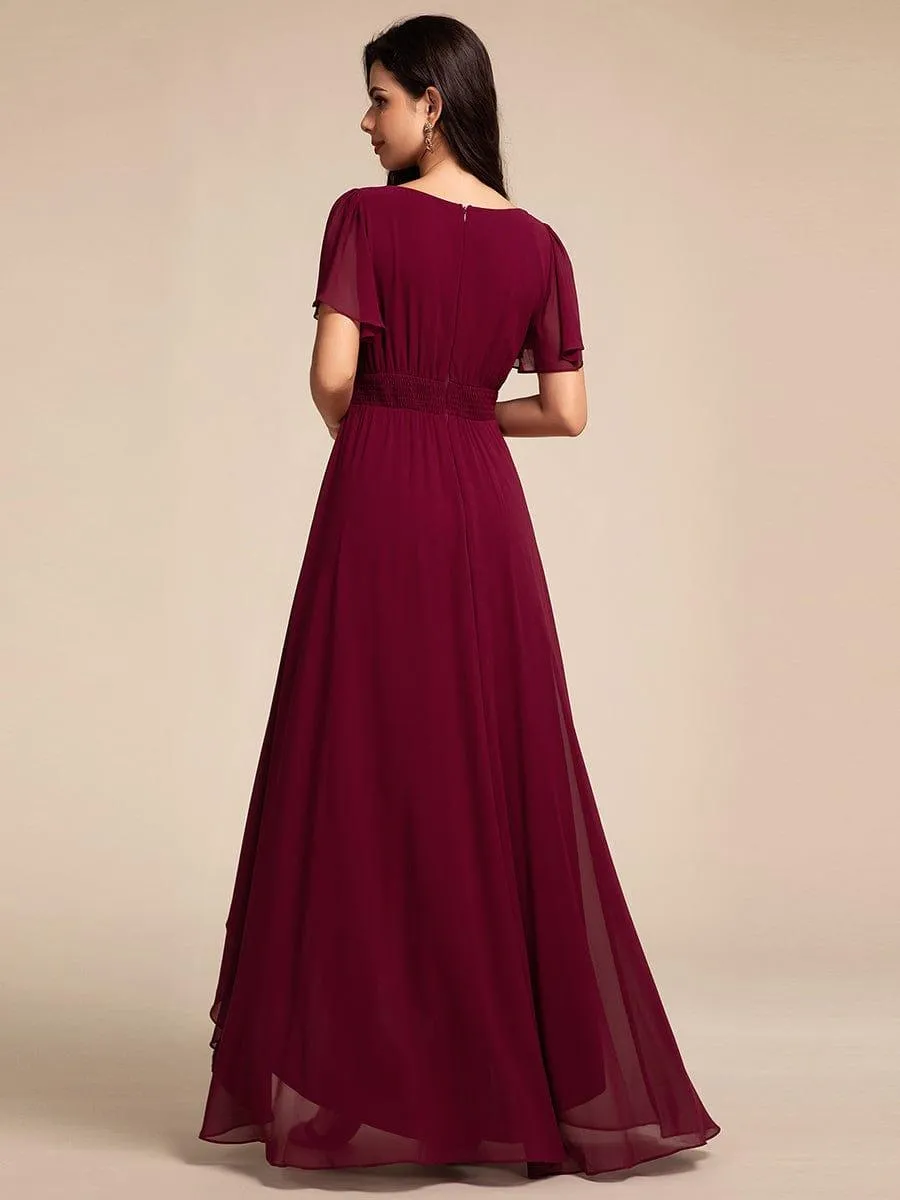 Claire | Elegant Round Neckline Short Sleeve A-Line Chiffon Bridesmaid Dress