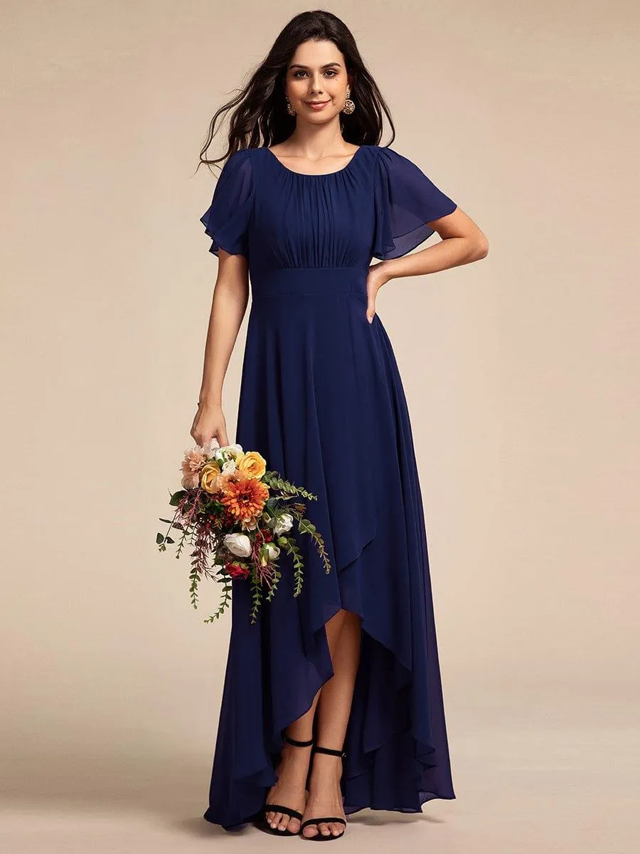 Claire | Elegant Round Neckline Short Sleeve A-Line Chiffon Bridesmaid Dress