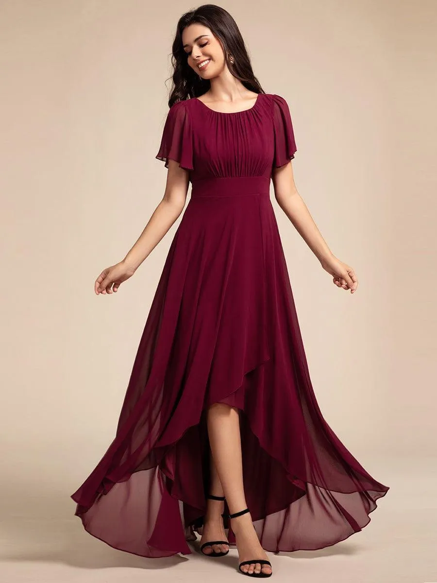 Claire | Elegant Round Neckline Short Sleeve A-Line Chiffon Bridesmaid Dress