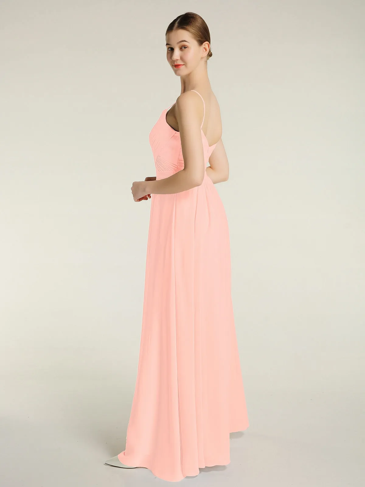 Cross Pleated Bodice Spaghetti Strap Dresses Coral Plus Size