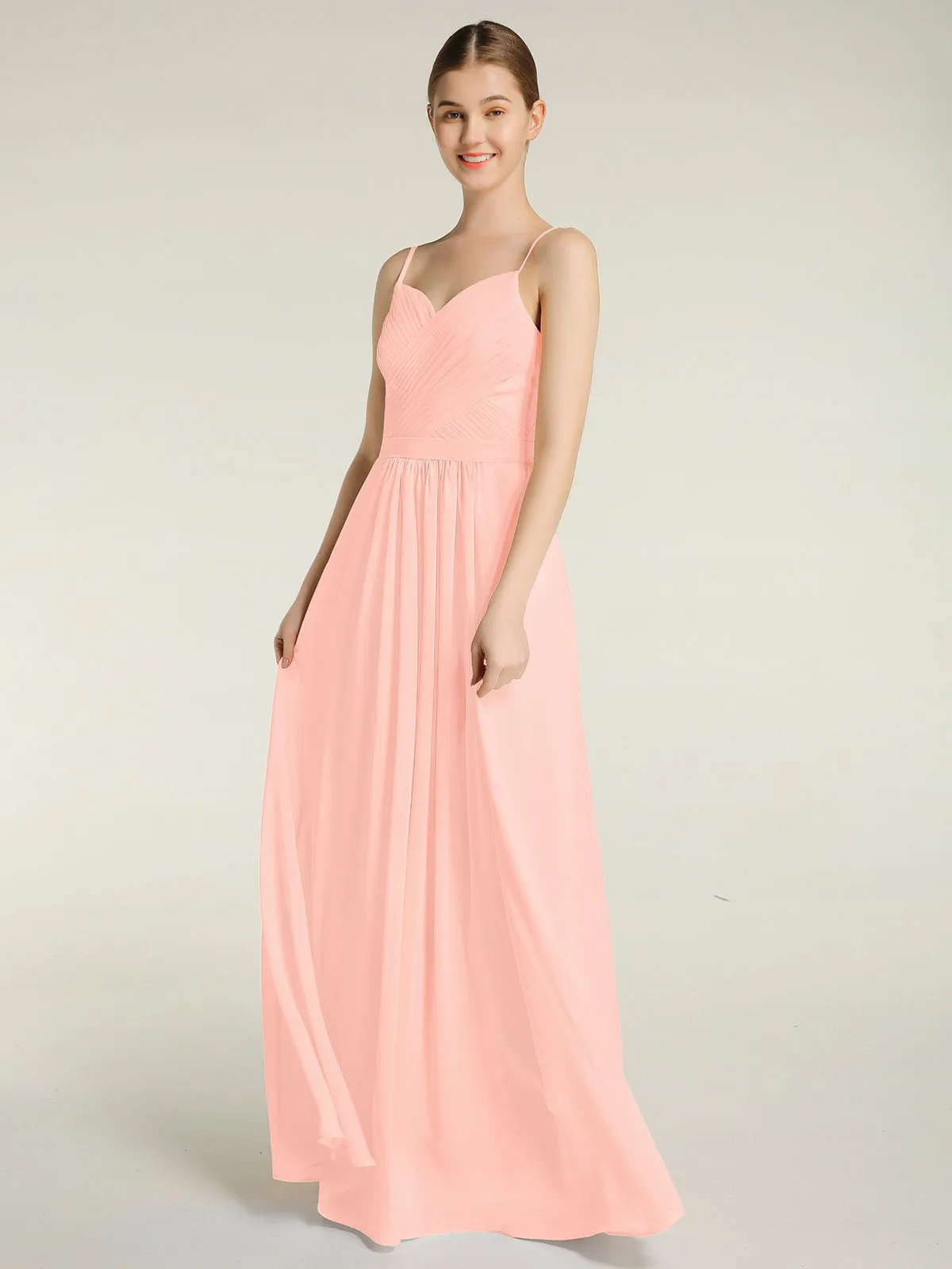 Cross Pleated Bodice Spaghetti Strap Dresses Coral Plus Size