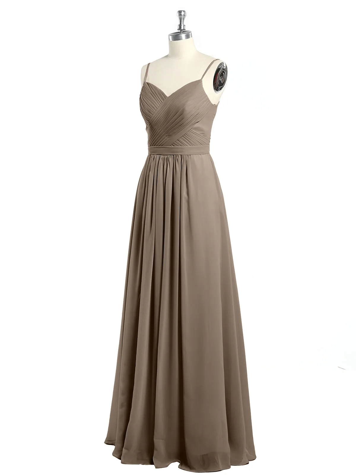 Cross Pleated Bodice Spaghetti Strap Dresses Taupe Plus Size