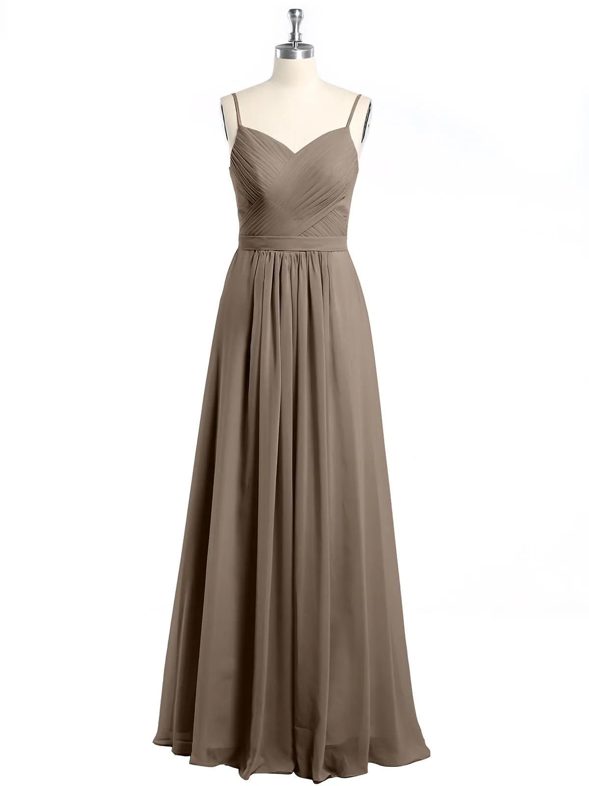 Cross Pleated Bodice Spaghetti Strap Dresses Taupe Plus Size