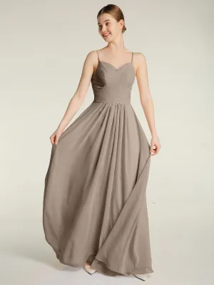 Cross Pleated Bodice Spaghetti Strap Dresses Taupe Plus Size